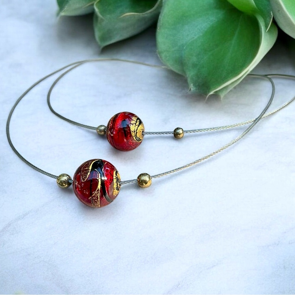 🌺Artisan Sterling/Gold & Murano Glass Necklace